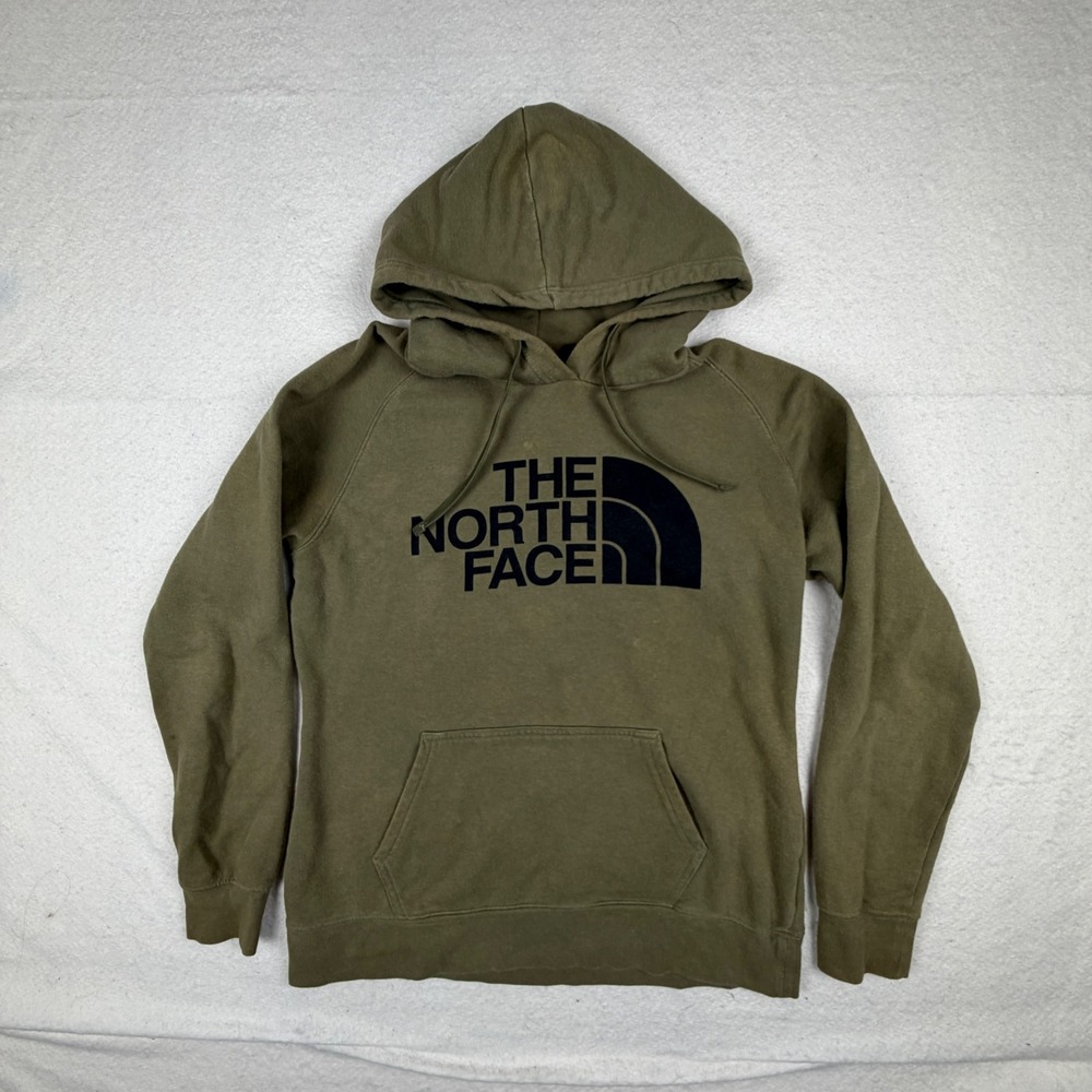 The North Face Womens Hoodie Olive Green Graphic Logo Pullover Sweatshirt Medium